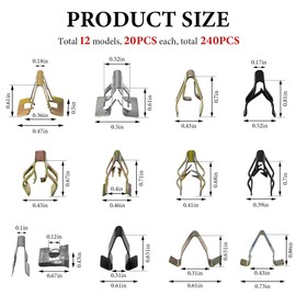 KVAEY 240PCS Car Dashboard Trim Clips, 12 Sizes Metal Dash Panel Retainer Auto Interior Trim Clips Kit, Universal U-Clip Trim Moulding Clip Fasteners Replacement for Most Cars