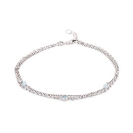 Vanbelle Sterling Silver Jewelry - Rhodium Plated with 925 stamp - Turquoise Beaded Multi layered Chain Anklet with Glass & Cubic Zirconia Stones for Womens - 9" long plus 1" extender