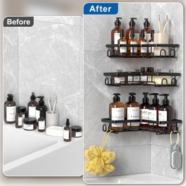 Diwoker Shower Shelf No Drilling Corner Shower Shelf Bathroom Organiser Shampoo Holder for Shower (Black, Pack of 3)