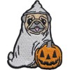Dog - Pug Ghost with Pumpkin - Embroidered Iron on