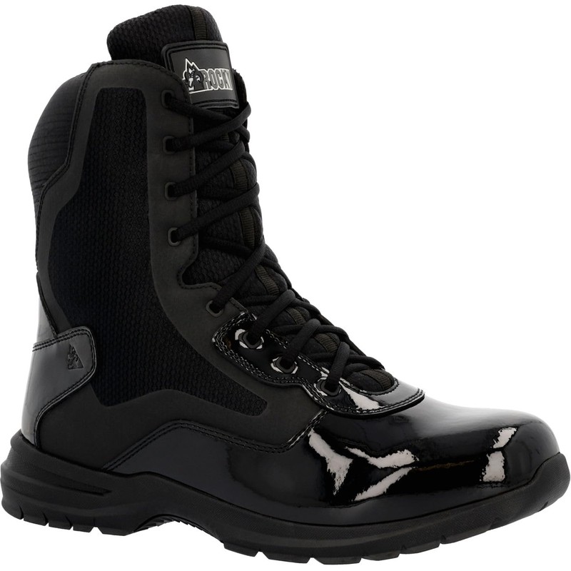 ROCKY Cadet 8" Black Side Zip Public Service Boot, Black,