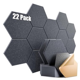 Dailycooper 22 Pack Self-adhesive Acoustic Panels 12" X 10" X 0.4" - Sound Proof Foam Panels with High Density, Hexagonal Design, Flame Resistant, Absorb Noise and Eliminate Echoes(Dark Gray)