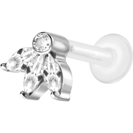 PIERCINGLINE PTFE Labret with Internal Thread Titanium Attachment Lotus Flower Piercing Lip Nose Ear Helix Tragus Medusa Choice of Colours and Sizes, PTFE / titanium (grade 23)