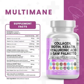 Maani Essence Collagen Pills Biotin Keratin Saw Palmetto Hyaluronic Acid - Hair Skin and Na...