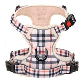 【最新型 犬ハーネス】OGURIYA 引っ張り防止 犬用胴輪 調節可能 夜間反射 小型犬/中型犬/大型犬 通気性 メッシュ 簡単着脱 おしゃれ 安全 咳き込み軽減 しつけ用 訓練 歩行補助 散歩 可愛い(カーキチェック柄,S)