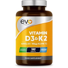 Vitamin D3 4000iu & Vitamin K2 100ug (MK7) - 180 Vitamin D3 K2 Vegetarian Tablets - 6 Month Supply - High Strength D3 and K2 Vitamin - Vitamin D K2 Supplement - Made in The UK