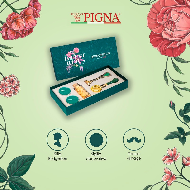 Pigna x Bridgerton,Kit per ceralacca,set timbro cucchiaio e cera