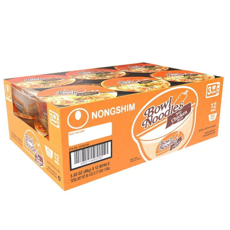 Nongshim Spicy Chicken Ramen Noodle Soup Bowl (3.03 oz., 12