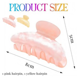 Women's Hair Clips - Set of 2 Claw Clips (Yellow + Pink), Acrylic Hair Accessories for Women, Medium Non-Slip Hair Clips