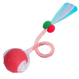 PLITTPETTS Interactive Cat Toys Ball for Indoor Cats, Automatic Moving Ball Toy with Elastic Mesh Tail, Chirping & Obstacle Avoidance and Motion Activated, Red【Rechargeable】