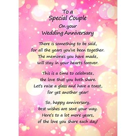 to a Special Couple Wedding Anniversary Poem Verse Greeting Card
