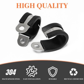 50pcs 1/2 Inch 304 Stainless Steel Rubber Cushioned Insulated Cable Clamps, Pipe Clamps, Metal Clamp, Wire Clamps for Tube, Lines, Automotive, Wire Cord Installation (Black, 13mm)