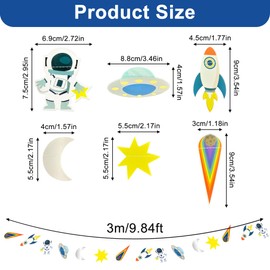 1Pcs Astronaut Garland Banner, Hanging Paper Garland Space Theme Party Decorations, Cute Galaxy Rocket Astronaut Hanging Banner Outer Space Bunting for Kids Bedroom Birthday Party Decor Supplies
