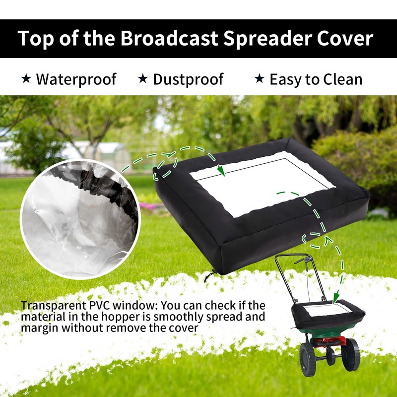 JYLBHYZI Broadcast Spreader Cover with Durable PVC Clear Window,420D Waterproof