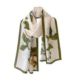 Xinmurffy Luxury 6A Grade Mulberry Silk Scarf for Women Long Anti-Wrinkle Travel Scarf Fashion Lightweight Wraps (White&Green2503)
