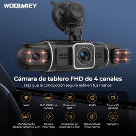 WODHMIEY Dashcam para Auto 1080P, Cámara para Auto 360°, Pantalla 3.0", ADAS, Dash CAM con WiFi, G-Sensor, Visión Nocturna, 64GB, Cámara de Reversa, Control por App, Ayuda estacionar (Y10)
