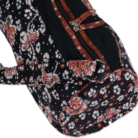 NOVICA Artisan Handcrafted Cotton Batik Yoga Mat Bag Javanese Handbags Black Orange Carriers Printed Indonesia Floral ' Stars and Roses'