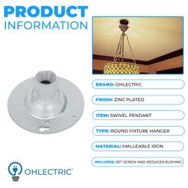 OhLectric Swivel Pendant for 3/4"Conduit - Swivel Pendant Mount for Sloped Ceiling - Malleable Round Fixture Hanger - UL Recognized - Supports Light Fixtures, Security Cameras & Exit Signs - OL-42605