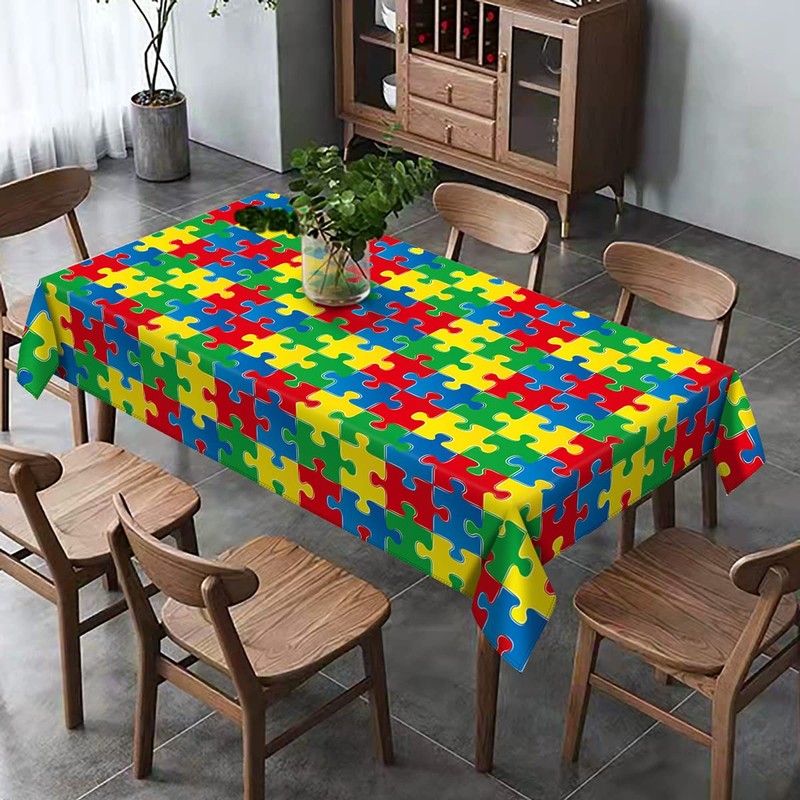 Hafangry Autism Awareness Tablecloth April Puzzle Piece Decoration Rustic Kitchen