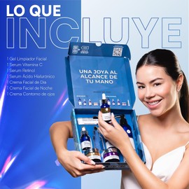 MIST JEWEL Kit Facial Luxe skincare completo Cremas día y noche, 3 Serum, limpiador facial y crema contorno de ojos | Paquete completo dia y noche de cuidado facial, hidratación y rejuvenecimiento