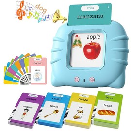 Bilingual English & Spanish Interactive Talking Flash Cards Learning Toy for Toddlers and Preschoolers 224 Vibrant Words, Lightweight, Durable educational toy - Specification: Blue