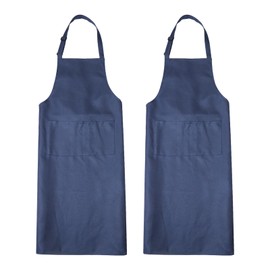 sourcing map 2 Pack Kitchen Cooking Aprons 90x69cm Adjustable Bib Waterproof Chef Apron with 3 Pockets for Men Women Chef, Navy Blue