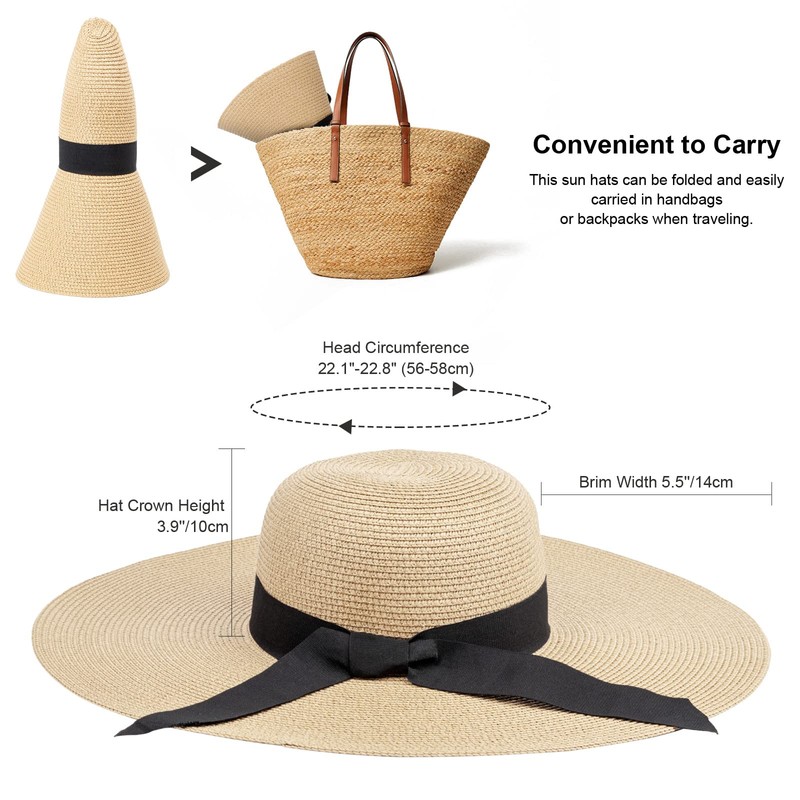 DRESHOW Women's Straw Hat with Wide Brim Floppy Foldable Cap