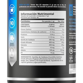 B Life Company Fórmula para Hombre 180 cápsulas 1000 mg por porción. Ciruelo Africano, Selenio, Semilla de Calabaza, Cúrcuma, Zinc, y D3. Ingredientes