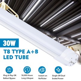 douyidou 12 Pack 4FT LED T8 Hybrid Type A+B Light Tube, 30W, Ballast Bypass, Single-Ended OR Double-Ended, 6000K, 4000lm, Frosted Cover, T8 T10 T12 for G13 Fluorescent Bulbs Replacement,110-277V