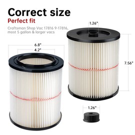 17816 Filter for Craftsman Shop Vac 9-17816 Wet Dry Vac, Replacement Red Stripe Cartridge Filter Compatible with Craftsman 5/6/8/12/16/32 Gallon and Larger Vacuum Cleaner, 2 Pack