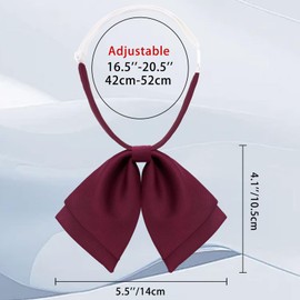 LJBFNN Bow Tie for Women Girls, Pre-Tied Bowtie Adjustable Bow Ties Solid Color Womens Neck Tie for Uniform Shirt (Burgundy)