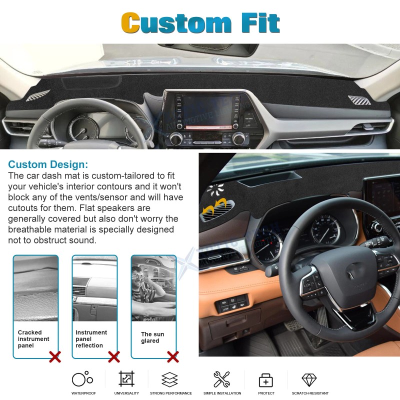 Xotic Tech Fit 20-25 Toyota Highlander Dashboard Cover Anti-Sun Carpet