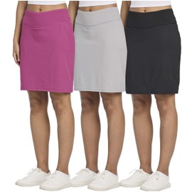 Real Essentials 3 Pack: Women's 20"" Golf Skirts Knee Length Skorts Athletic Modest Long Active Casual Pockets UPF (Available in Plus), Set 1, 2X