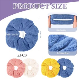 Geyoga 4 Pieces Large Drying Scrunchies Microfiber Towel Hair Thick Soft Fuzzy Scrunchy Ponytail Holder for Light Bobbles Ropes Wet and Dry Accessories (Classic Colors), Count (Pack of 1)