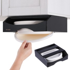 CKIU 10-inch Paper Plate Dispenser Under Cabinet,Bamboo Paper Plate Holders,Kitchen Counter Vertical Plate Dispensers Holders Countertop Caddy (For 10-inch Plates,Black)
