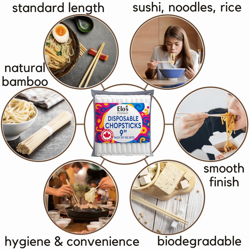 Disposable Chopsticks 9” – Pack of 100 Sets – Natural
