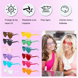 12 PCS Gafas de sol sin montura con forma de corazón en color caramelo, gafas de sol multifuncionales con forma divertida, gafas transparentes de colores para fiestas, gafas de sol con protección UV