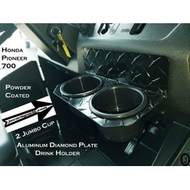 Fits Honda Pioneer 700 Black Powder Coated 2 Jumbo Cup Drink Holder Aluminum Diamond Plate