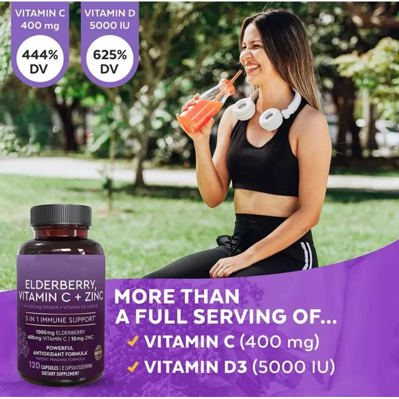 Eey's Boutique Elderberry 5 in 1 Immune Support , Zinc,