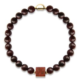 Voguedeco Garnet Bracelet for Women - Good Karma and Luck Bracelet with 18K Gold-Plated Moon Separator Bead - Renew & Energize - Garnet January Birthstone (6MM Real Garnet Beads)