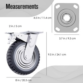 Houseables 8 Inch Caster Wheels, Large Caster Wheels, Heavy Duty Castors, Swivel Rubber Castor, Outdoor, Cart, Industrial, Replacement, Dolly, Off Road, All Terrain, Flat Free, Locking Brake, Set of 4
