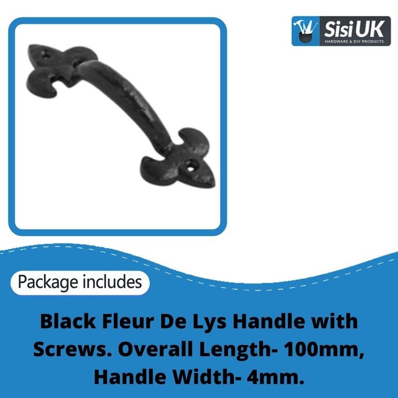 SISI UK Antique Door Pull Handle Black Fleur De LYS