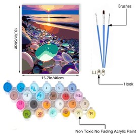 JUJUHOOD Beach Paint by Number Kits for Adults Beginner,Sunset Paint by Number Kit for Adults, Adult Paint by Number Canvas with Paintbrushes and Acrylic Pigment 16x20 inch,Sunset Beach