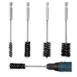 4 Pcs Copper Tube Pipe Cleaner Drill Brush, Stainless Steel Drill Wire Bore Cleaning Brushes 1/4" Hex Shank for Power Drills, Impact Drivers (8/12/16/22mm)