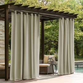 ColourTree Outdoor Curtains for Patio, Waterproof Blackout Outside Curtains Premium Weatherproof Privacy Curtains for Porch Pergola Deck Backyard, 54W x 84L inch, Light Grey, 1 Panel