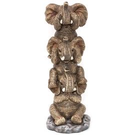 THORNE ANTIQUES AND COLLECTABLES Three Wise Elephants Sculpture - See No Hear No Speak No Evil Baby Elephant On Shoulders Funny Ornament (Natural)