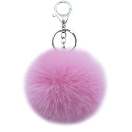 Sqzrpomddy Keychain Key Holder Cute Fluffy Keyring Bag Hanging Decoration Backpack Cute Pom Pom Pendant Faux Fur Accessory, Pink