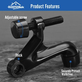 HOMOTEK 4 Pack Hinge Pin Door Stoppers, Hing Door Stops, Adjustable Deluxe Heavy Doorstops for Top of Door, Door Hinge Stoppers with Black Rubber Bumper Tips, Black