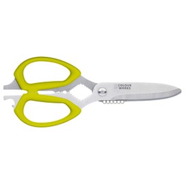 Colourworks 10 in 1 Multifunction Kitchen Scissors with Built-In Edgekeeper Scissor Sharpeners, Bottle Openers, Zester and More, Stainless Steel, Apple, 23 cm