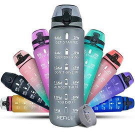 K-MART 1L Sports Water Bottle with Motivational Time Marker, Dishwasher Safe Leak-proof Drink Bottle BPA Free Non-Toxic for Running,cycling, Gym, School & Office (Grey)